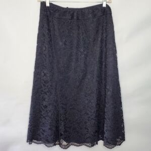 Nine West SILK Lined Black Lace Midi Skirt Size 20W A-line Dark Romantic Flowy